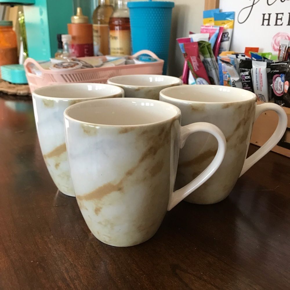 Set of 4 grey and light brown marble coffee cups 11 oz